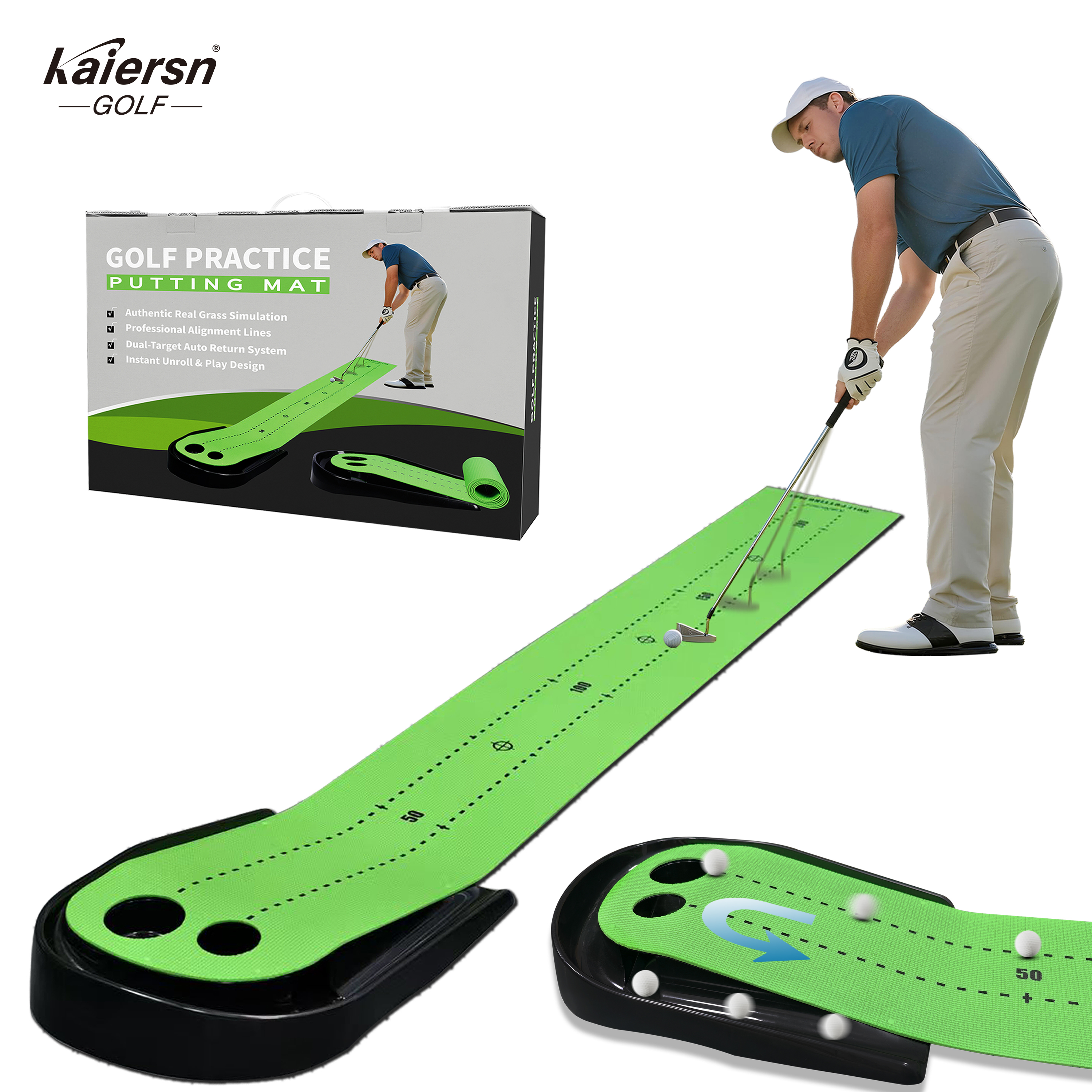Golf Putting Mat - Auto Ball Return Putting Green Mat